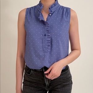 Ann Taylor Blue Blouse with Polka Dots